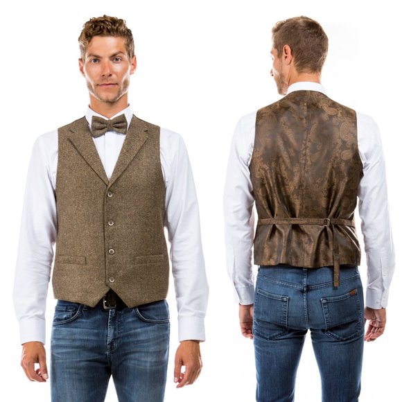 Sean Alexander Other - Luxury Notch Lapel Tweed Vest w/ Adjustable Strap Includes Bowtie, Tan